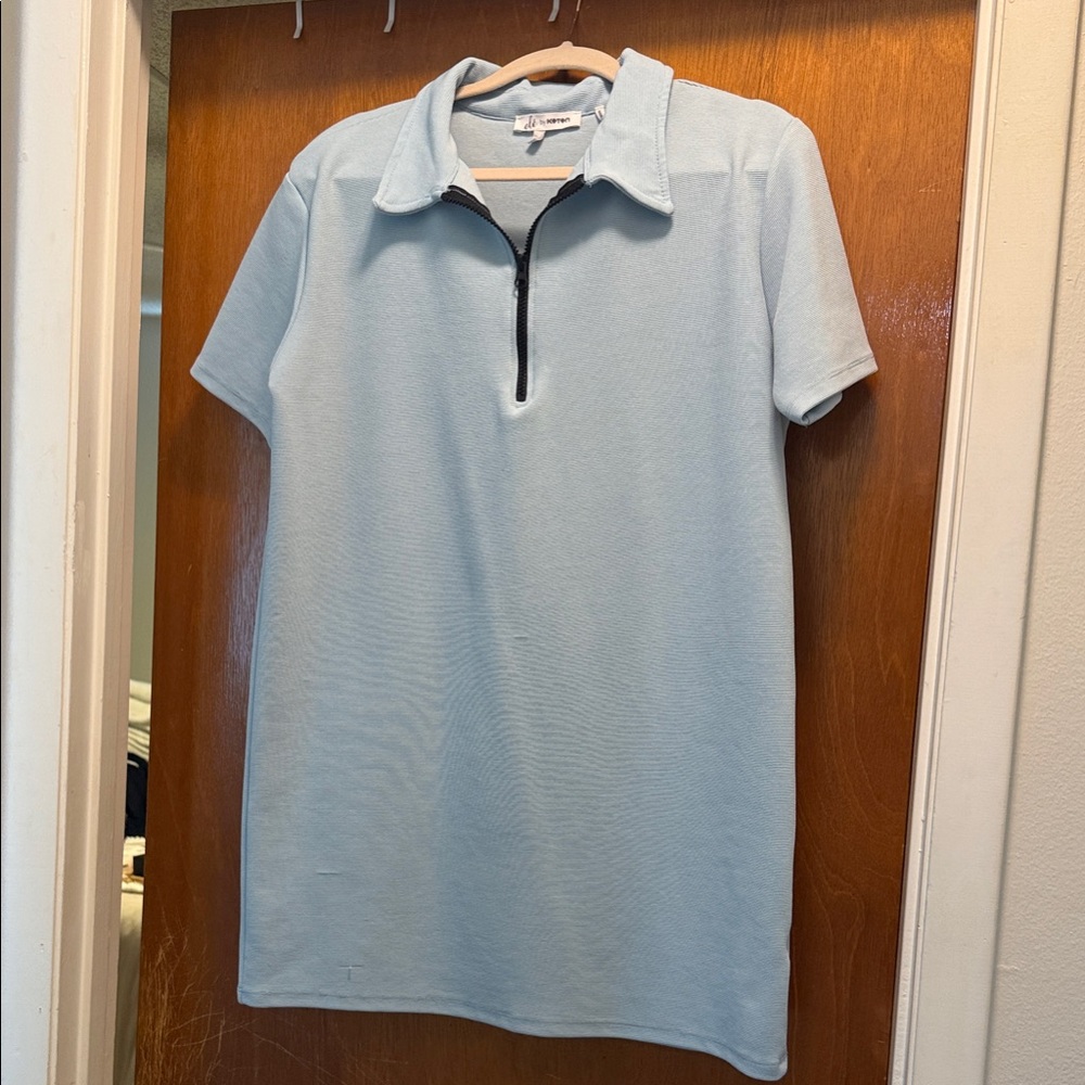 Light Blue Women's Mini Dress with Zip Collar
